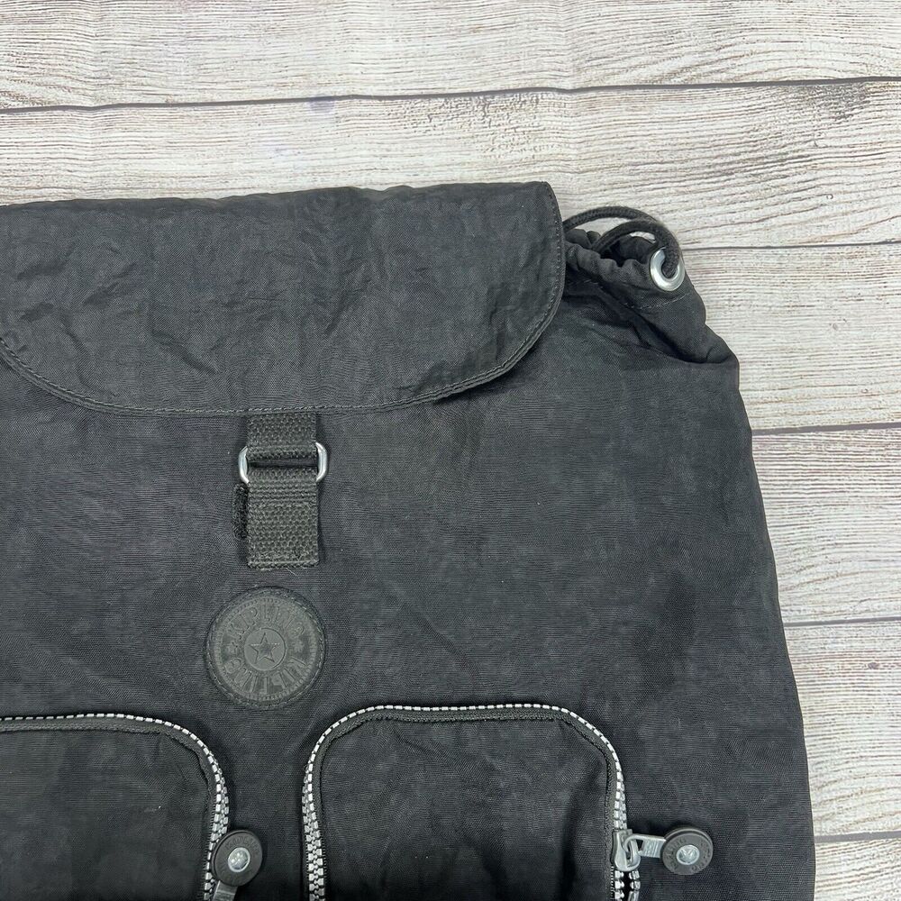 Kipling Black Drawstring Backpack 2 Front Zip Poc… - image 6